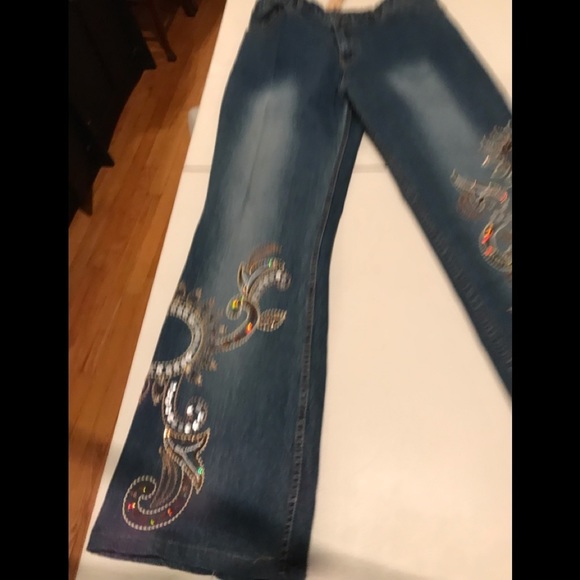 Midnight Velvet  size 12 jeans embellished high rise wide leg with stretch - Picture 12 of 15